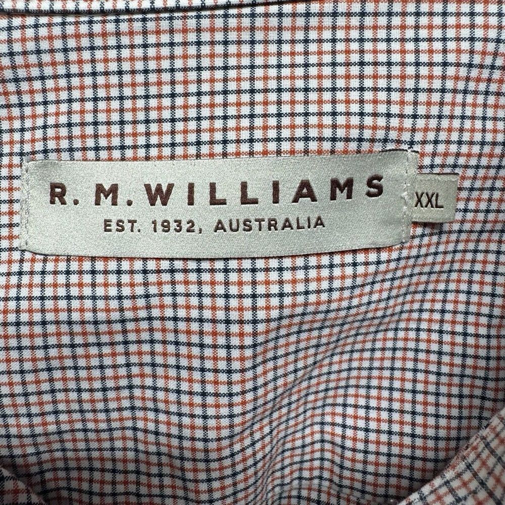 RM Williams Shirt Mens 2XL Long‎ Sleeve Plaid Australia Logo Spread Collar